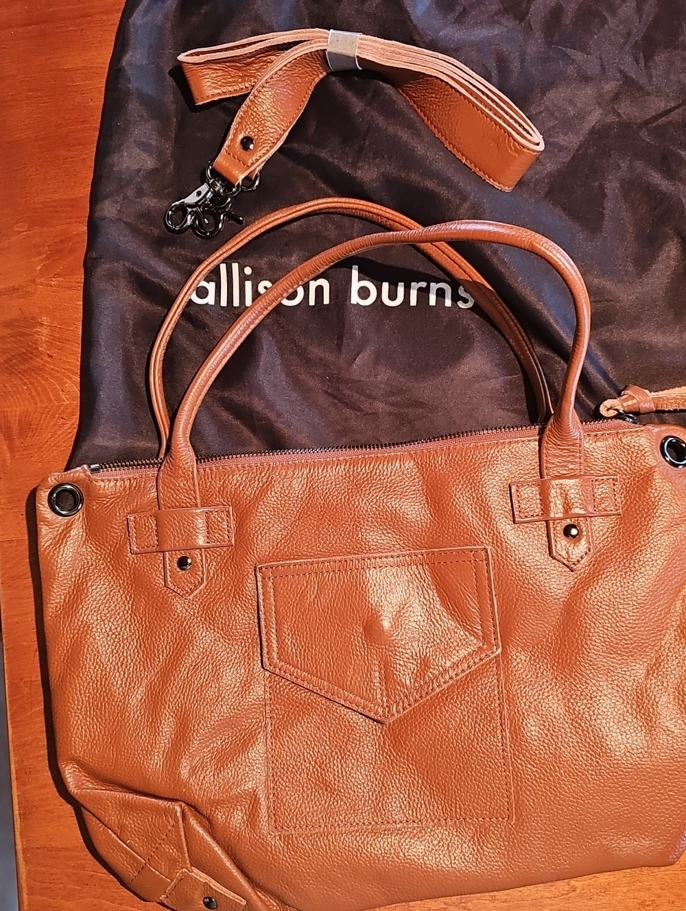 Cognac Leather Shoulder Bag with Detachable Strap